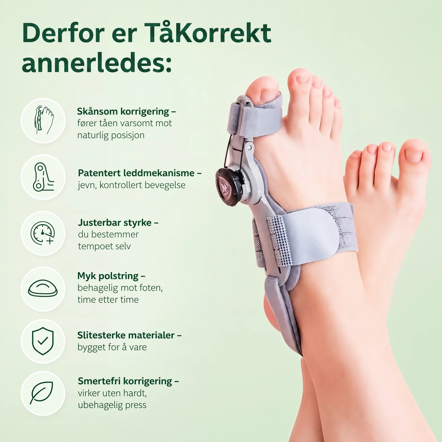 TåKorrekt™ – Skånsom justering og smertelindring for hallux valgus